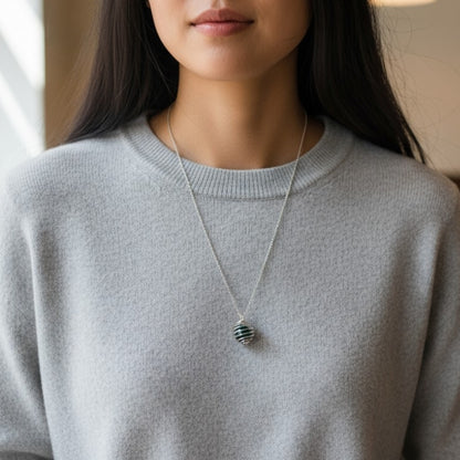 Dainty Whirl Peacock Silverish Necklace | Azurite Stone - For Women | Includes: Necklace