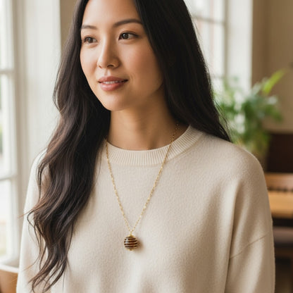 Chunky Whirl Courage Golden Necklace | Tiger Eye - For Women | Includes: Necklace