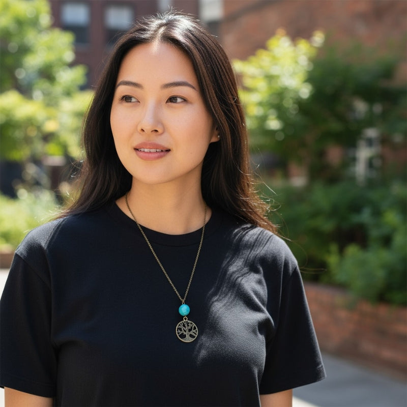 Banyan Tree Turquoise Necklace | Brass & Turquoise - For Women | Includes: Necklace