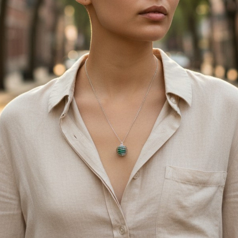 Dainty Whirl Clarity Silverish Necklace | Aventurine Stone - For Women | Includes: Necklace