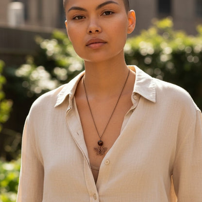 Dainty Bronze Honey Bee Necklace | Red Tiger Eye - For Women | Includes: Necklace