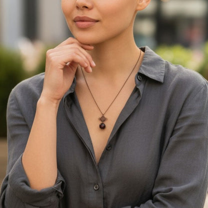 Dainty Bronze Squareyard Necklace | Red Tiger Eye - For Women | Includes: Necklace