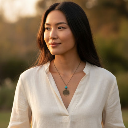 Leafy Tree Turquoise Necklace | Brass & Turquoise - For Women | Includes: Necklace