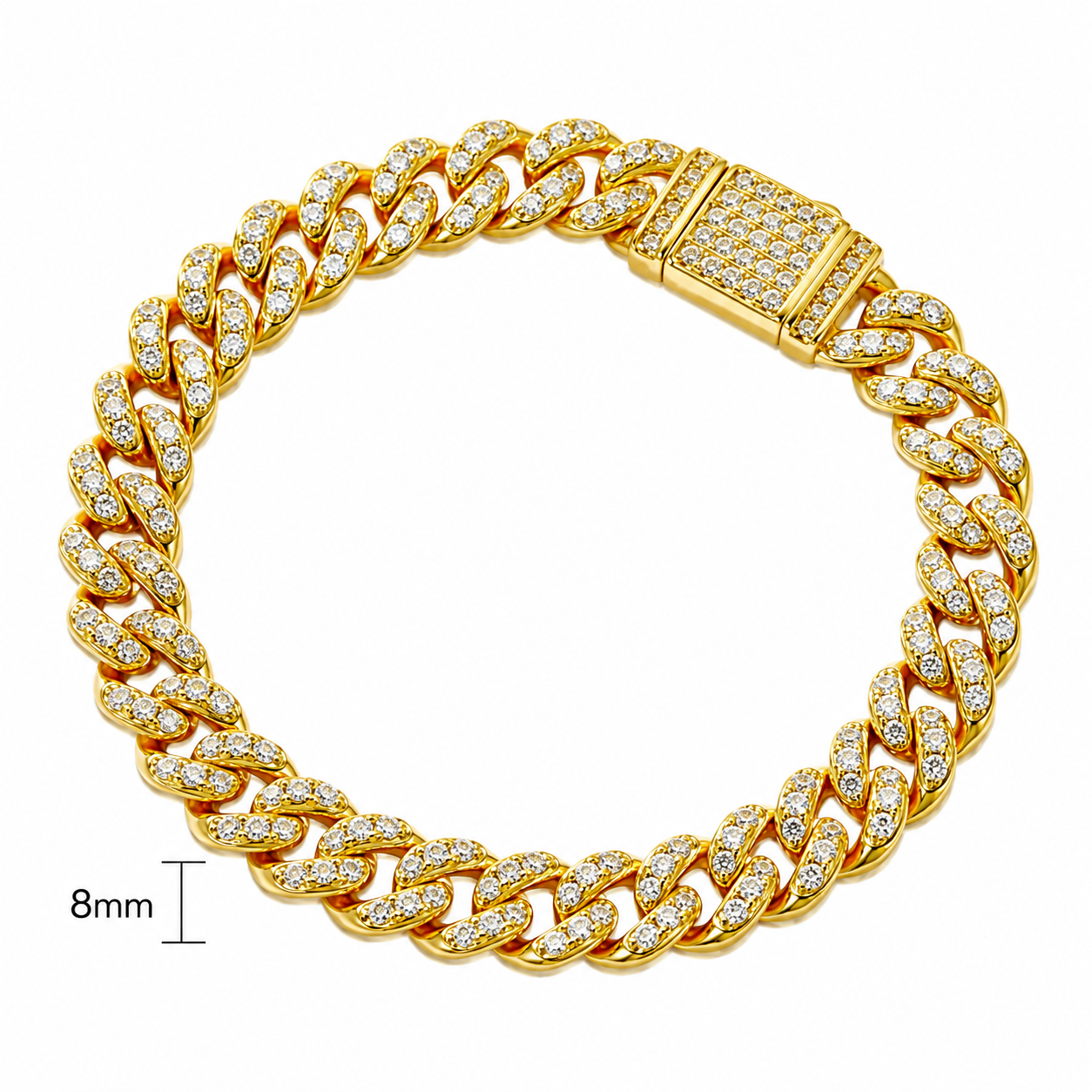 Ultra Modern Real Golden Cuban Zircon 8MM STANDARD Bracelet | 18K PVD Gold Plated- For Men | Includes: Bracelet