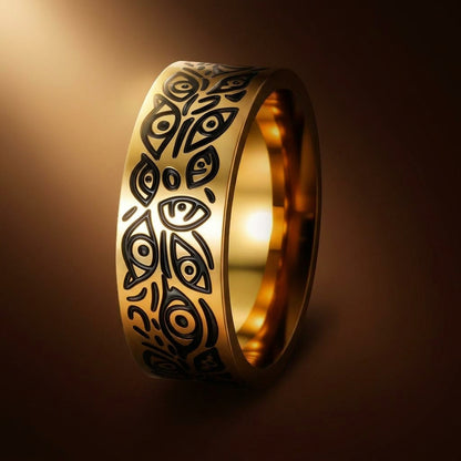 Evil Eye Protection Golden Ring | 18K Real Gold PVD Plated– For Men | Includes: Ring