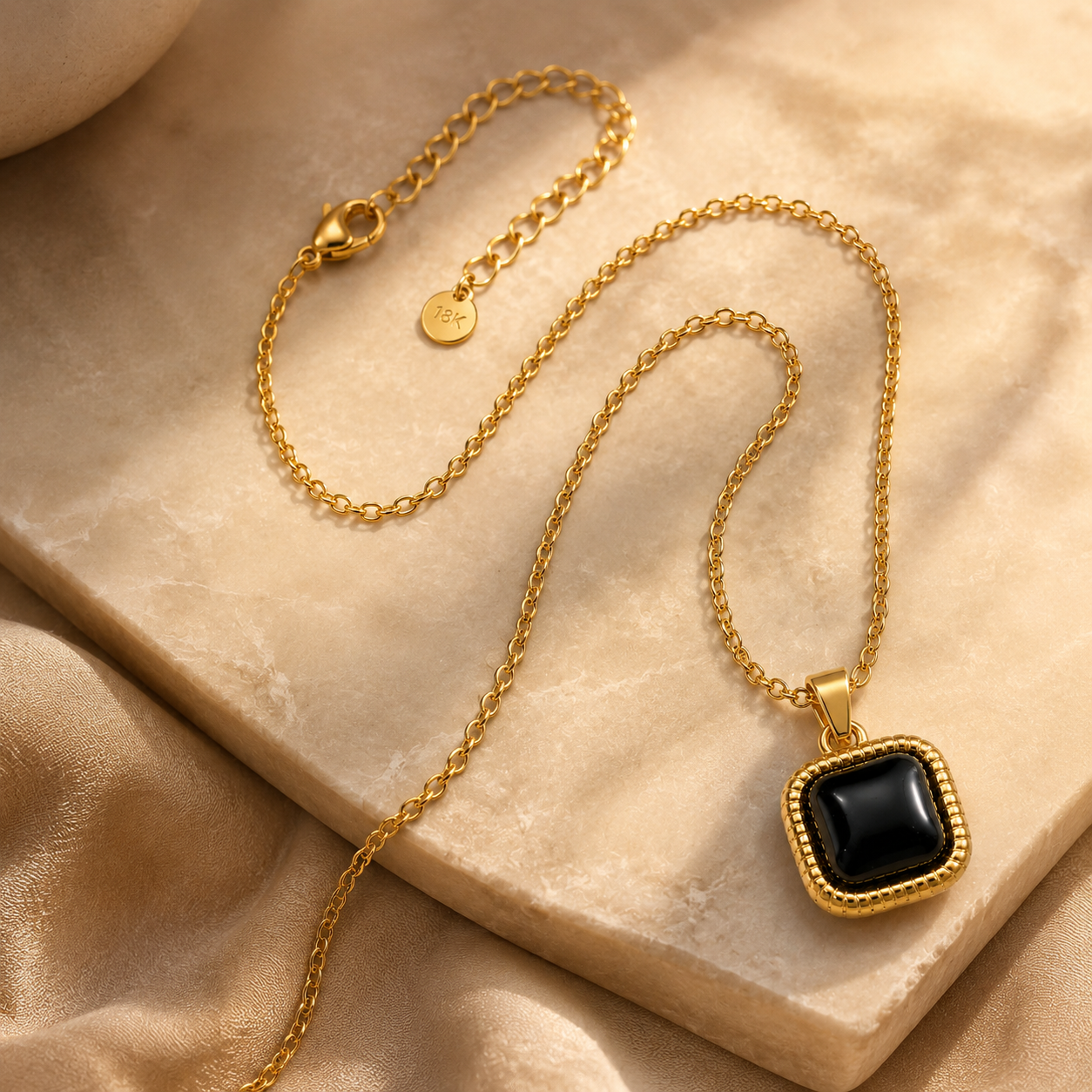 Black Center Piece Men's Dainty Necklace | 18K PVD Gold Plated - For Men| Includes: Necklace