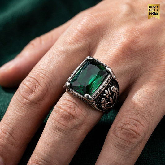 Green Zircon Viking King Ring | TITANIUM Steel– For Men | Includes: Ring