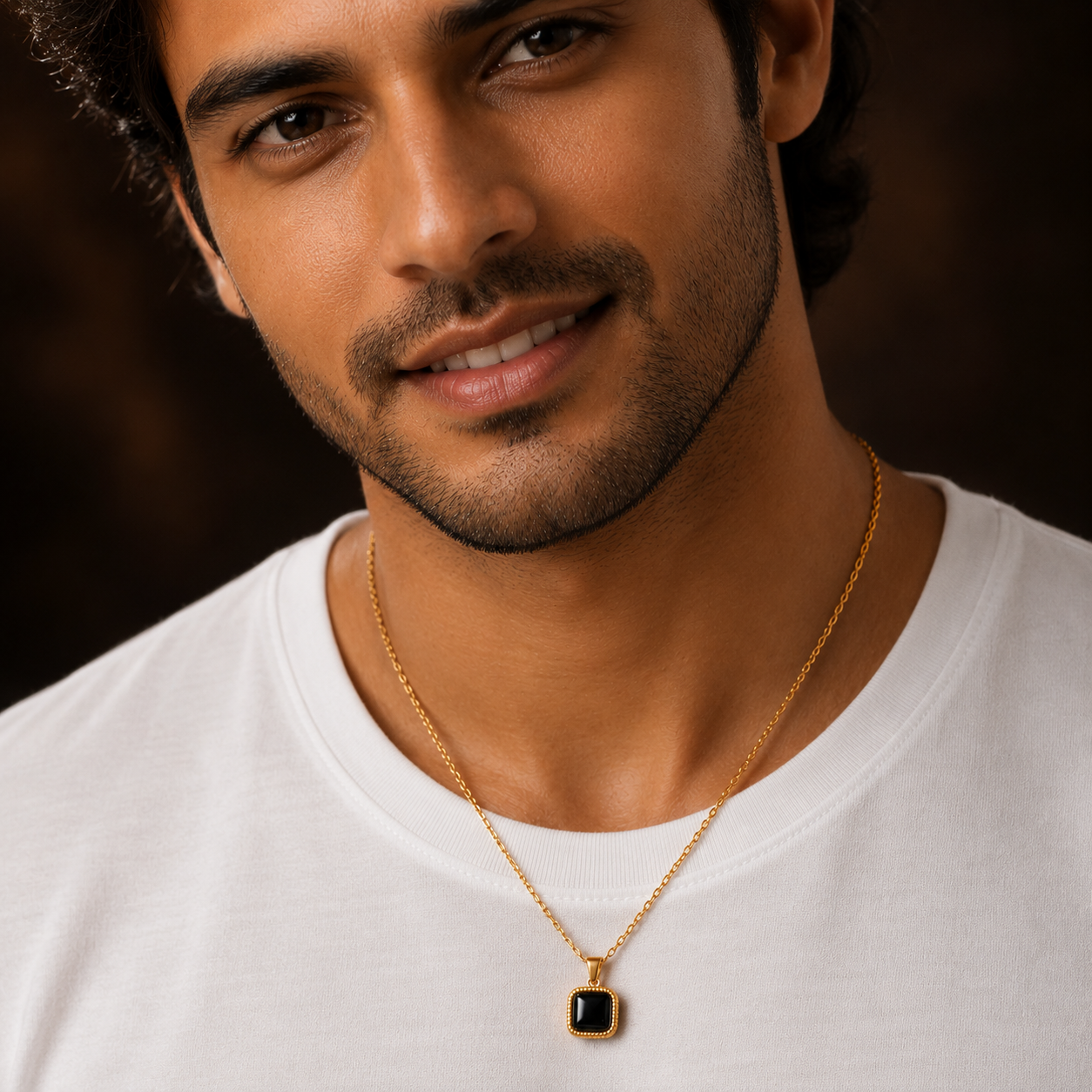 Black Center Piece Men's Dainty Necklace | 18K PVD Gold Plated - For Men| Includes: Necklace