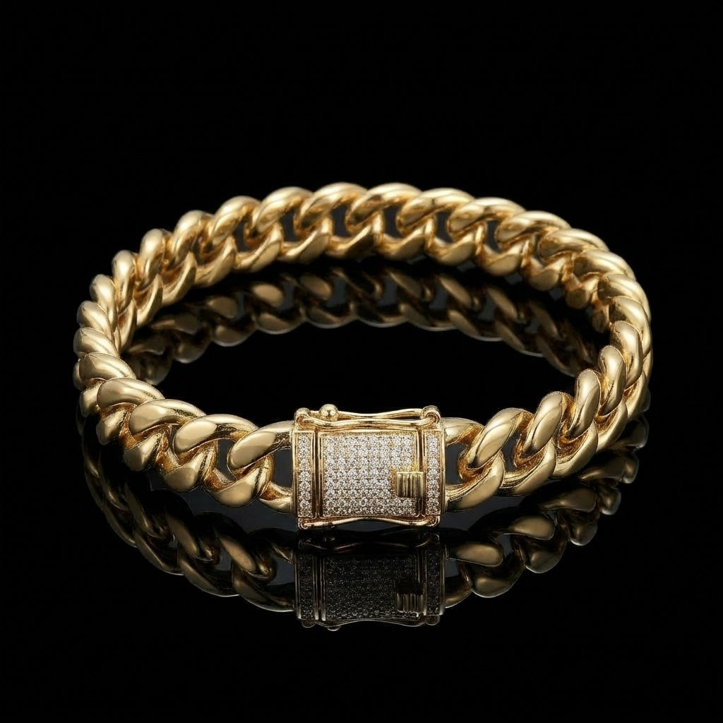 Ultra Modern Zircon 10MM Chain Bracelet | 18K Real Gold PVD Plated - For Men | Includes: Bracelet