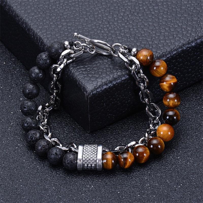 Power Dual Layer Bracelet | Tiger Eye Lava Stone - For Men | Includes: Bracelet