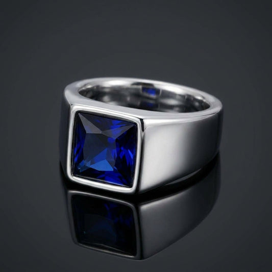 Regular Deep Blue Square Zircon Titanium Ring | PVD Plated– For Men | Includes: Ring