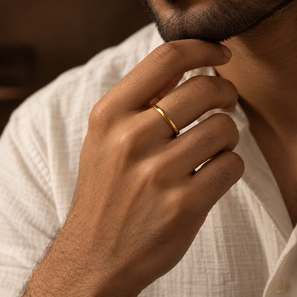Everyday Ring with REAL GOLD Finish (2mm) | 18K PVD Gold Plated– For Men | Includes: Ring