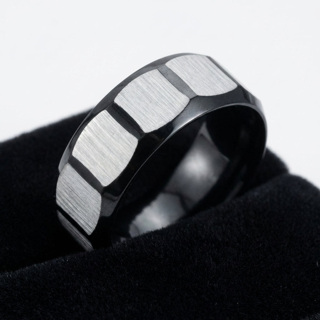 Everyday Textured Designer Black Ring | PVD Plated Real Steel– For Men | Includes: Ring