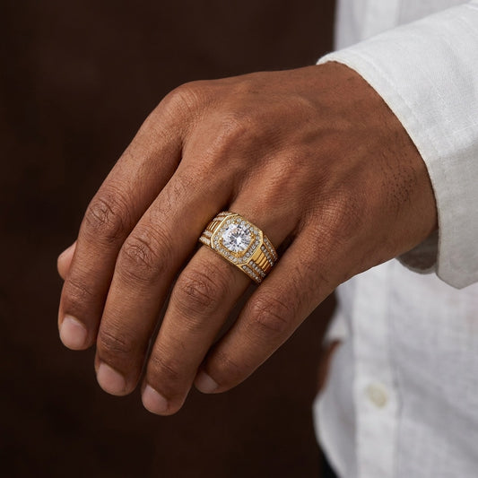 Classic Heritage Clear Zircon Ring | 18K Real Gold PVD Plated– For Men | Includes: Ring