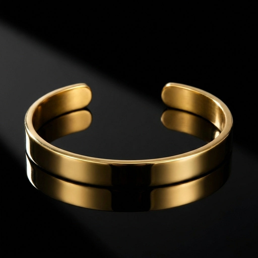 Solid Everyday Cuff REAL GOLD FINISH Bracelet | 18K PVD Gold Plated- For Men | Includes: Bracelet