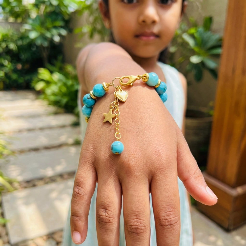 Sky Stone Charm Bracelet | Turquoise Magnesite Stone - For Kids | Includes: Bracelet