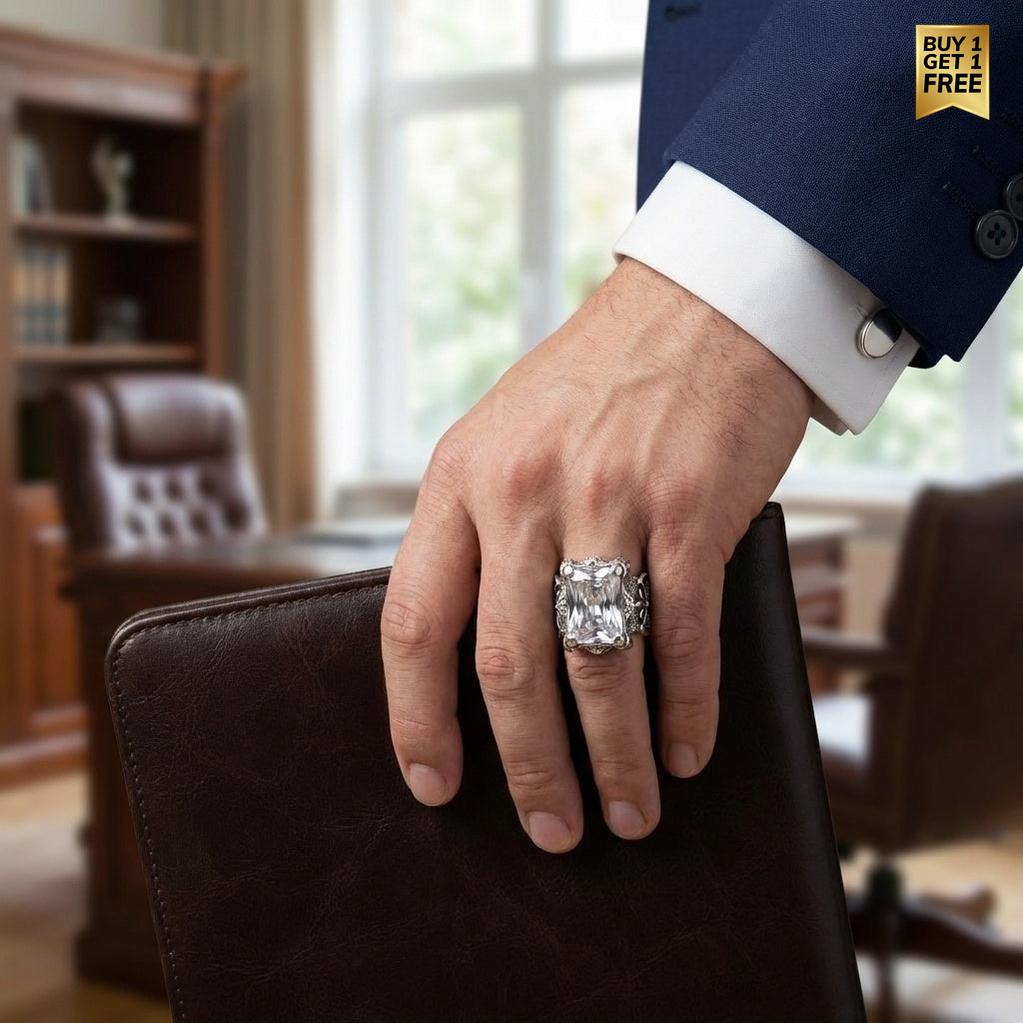 Clear Zircon BOLD Iranian Sword Ring | Titanium Steel– For Men | Includes: Ring
