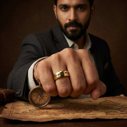 Viking Gothik Golden Ring | 18K Real Gold PVD Plated– For Men | Includes: Ring