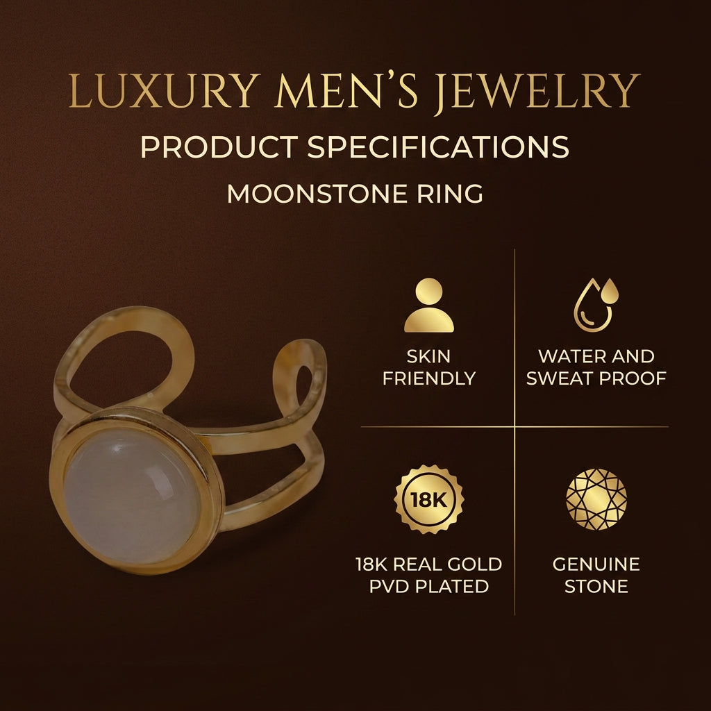 Moon Light Real Stone Flexi Size Golden Ring | 18K Real Gold PVD Plated– For Men | Includes: Ring
