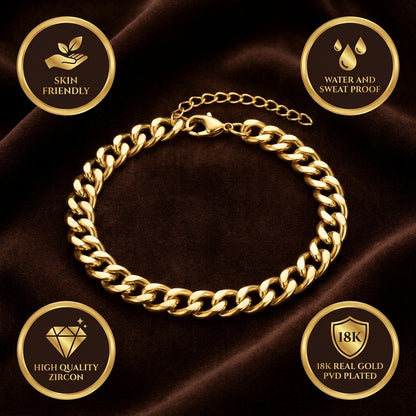 Golden Lean-Link Flexi Size Steel THIN Bracelet (5MM) | 18K PVD Gold Plated- For Men | Includes: Bracelet