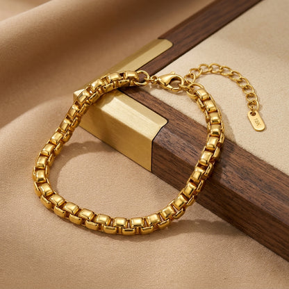 Golden Box Design Flexi Size Steel Regular Bracelet (6MM) | 18K PVD Gold Plated- For Men | Includes: Bracelet