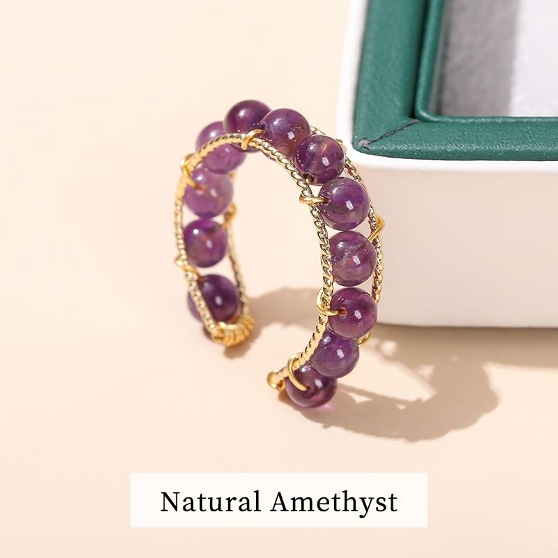 Amethyst Glow Adjustable Ring | Amethyst Stone & PVD Gold - For Women | Includes: Ring