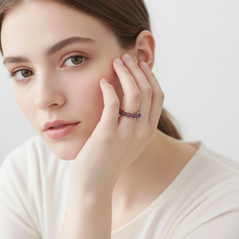 Amethyst Glow Adjustable Ring | Amethyst Stone & PVD Gold - For Women | Includes: Ring