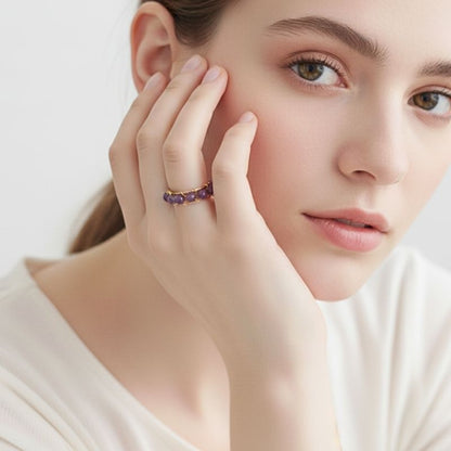 Amethyst Glow Adjustable Ring | Amethyst Stone & PVD Gold - For Women | Includes: Ring