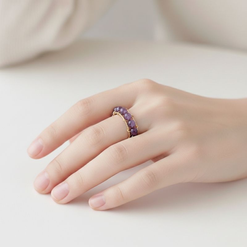 Amethyst Glow Adjustable Ring | Amethyst Stone & PVD Gold - For Women | Includes: Ring