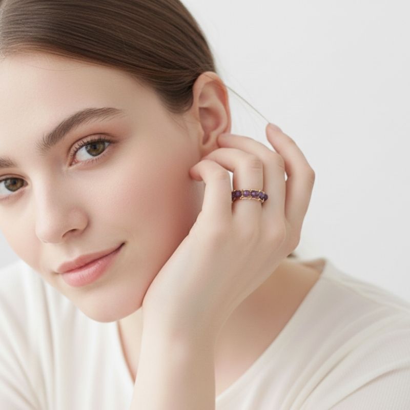 Amethyst Glow Adjustable Ring | Amethyst Stone & PVD Gold - For Women | Includes: Ring