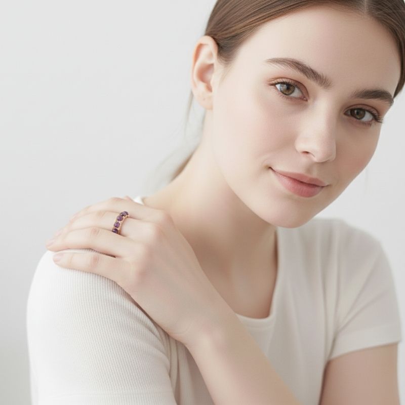 Amethyst Glow Adjustable Ring | Amethyst Stone & PVD Gold - For Women | Includes: Ring