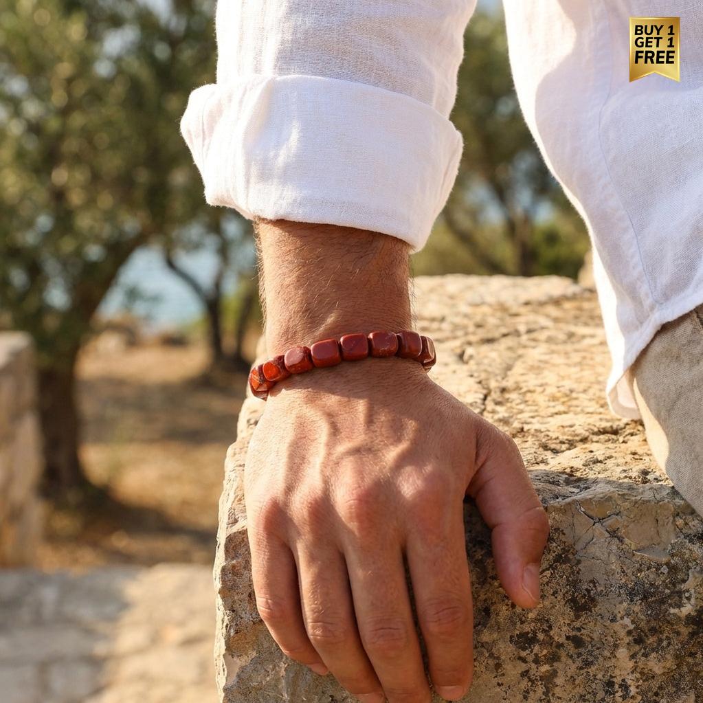 Grounding & Stability Tumble Bracelet | Red Jasper Stone - For Men | Includes: Bracelet