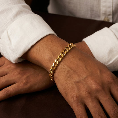 Golden Oval Link Design Flexi Size Steel Regular Bracelet (7MM) | 18K PVD Gold Plated- For Men | Includes: Bracelet