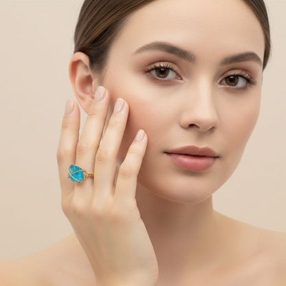 Aqua Luxe Ring | Aquamarine & PVD Gold - For Women | Includes: Ring