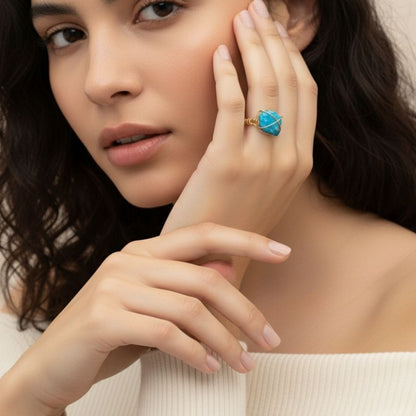 Aqua Luxe Ring | Aquamarine & PVD Gold - For Women | Includes: Ring