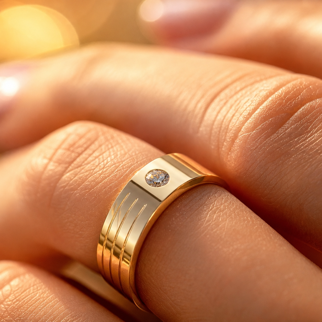 Solitire Mini Zircon Titanium Steel Golden Ring | 18K Real Gold PVD Plated– For Women | Includes: Ring