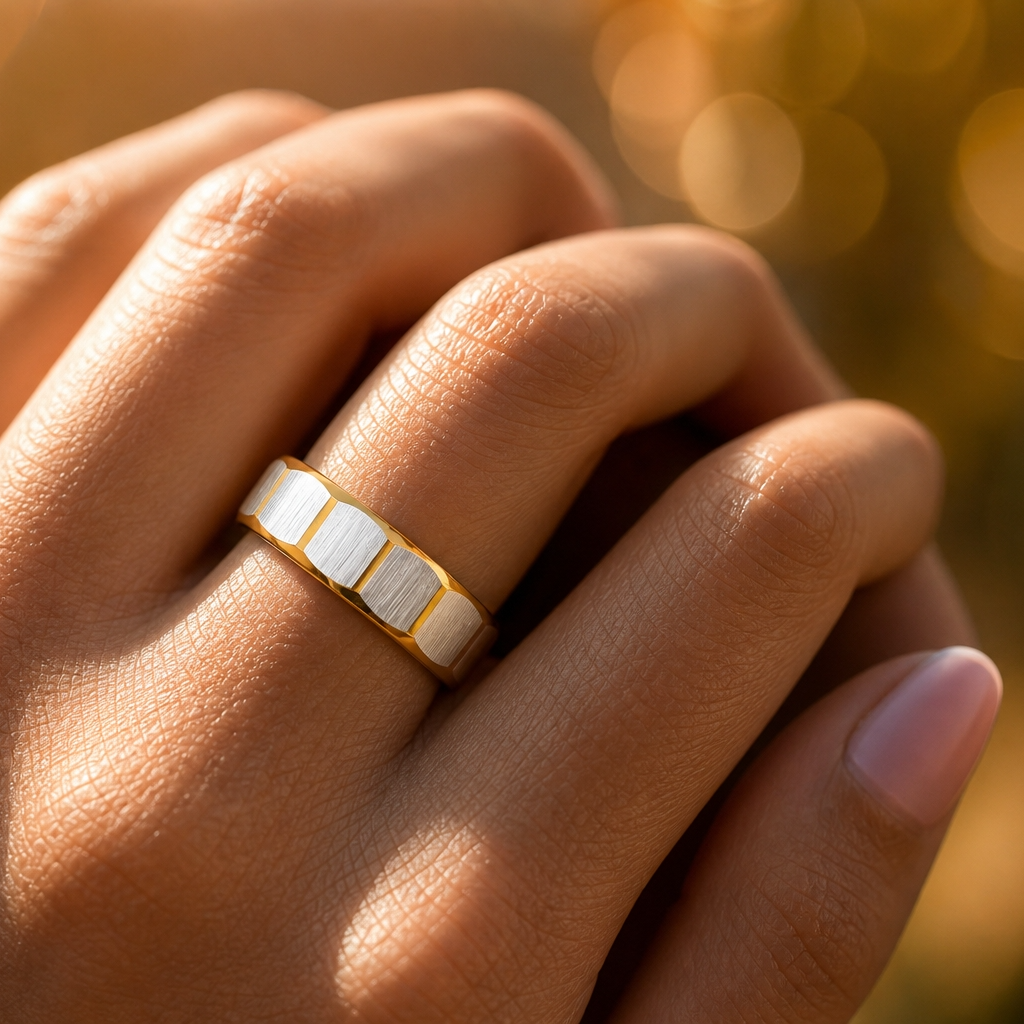 Everyday Textured Designer Golden STEEL Ring | 18K PVD Gold Plated- For Women | Includes: Ring