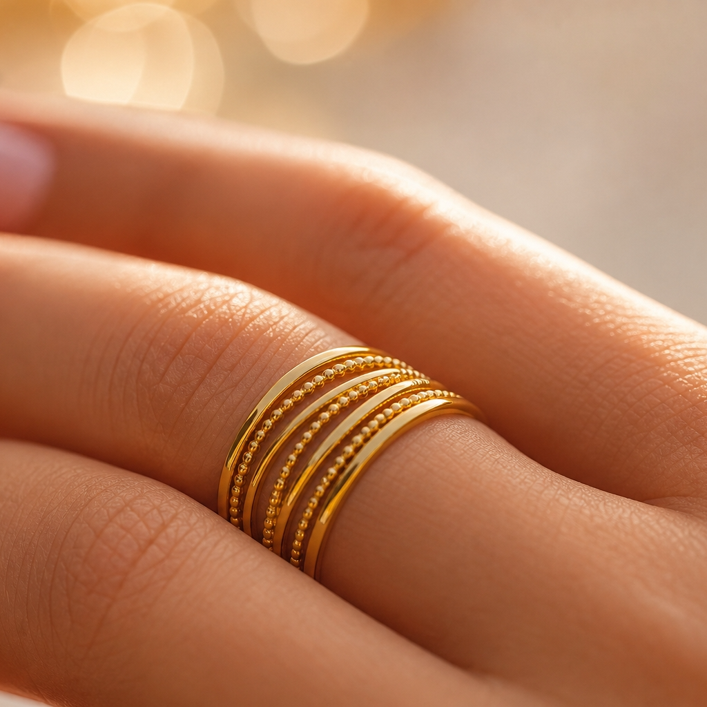 Multi-Layer Bead Line Flexi Size Ring | 18K PVD Gold Plated- For Women | Includes: Ring
