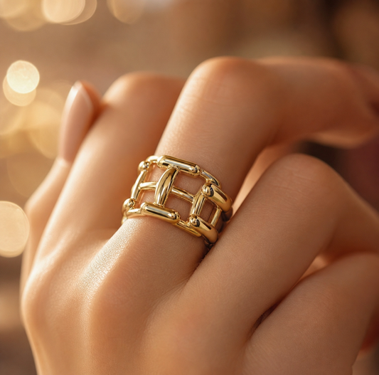Criss Cross Bamboo Golden Flexi Size Ring | 18K PVD Gold Plated- For Women | Includes: Ring