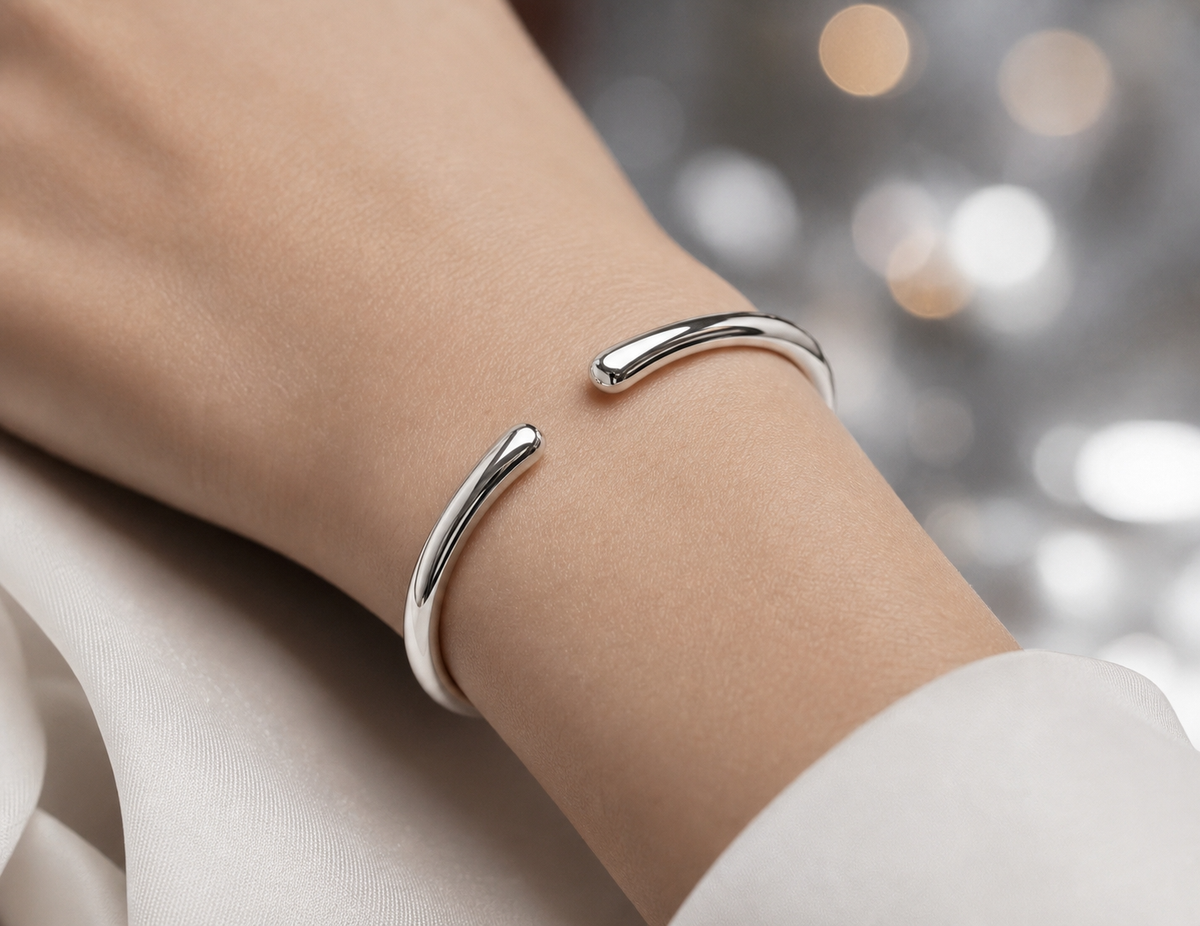 Minimal POLISHED OPEN CUFF Bracelet | Silver-Tone - For Women | Includes: Bracelet