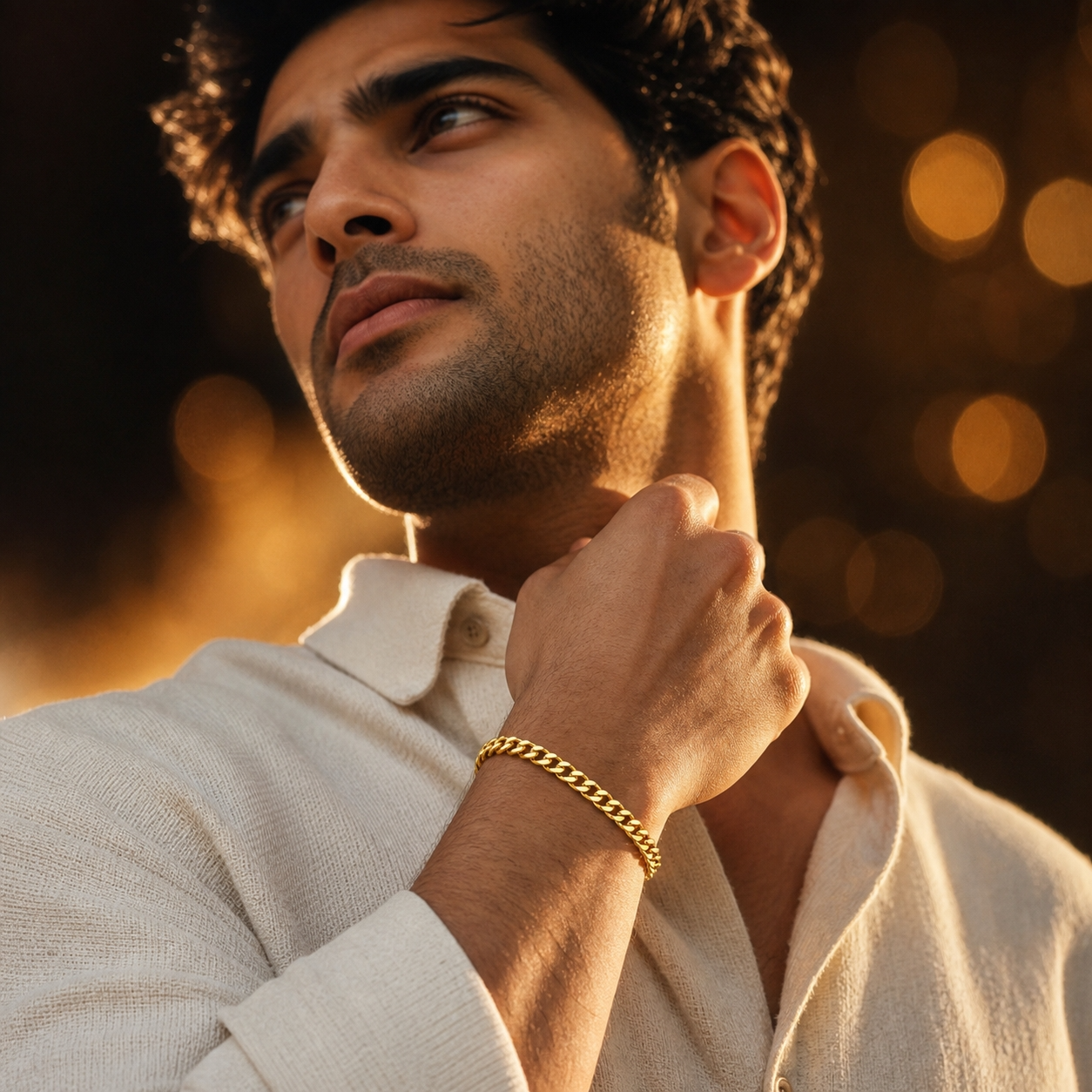 Golden Lean-Link Flexi Size Steel THIN Bracelet (5MM) | 18K PVD Gold Plated- For Men | Includes: Bracelet