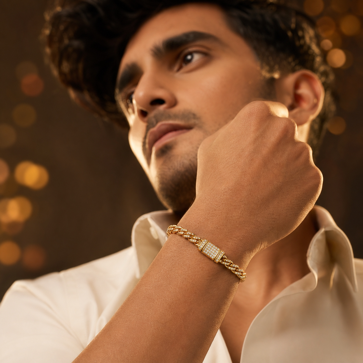 Ultra Modern Real Golden Cuban Zircon 6MM THIN Bracelet | 18K PVD Gold Plated- For Men | Includes: Bracelet