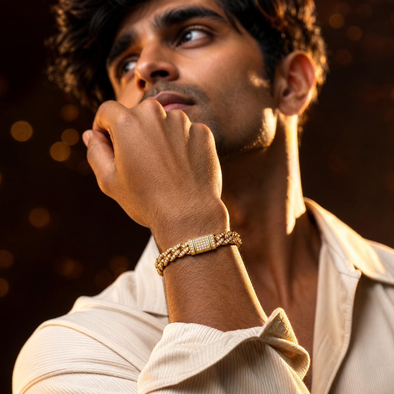 Ultra Modern Real Golden Cuban Zircon 8MM STANDARD Bracelet | 18K PVD Gold Plated- For Men | Includes: Bracelet