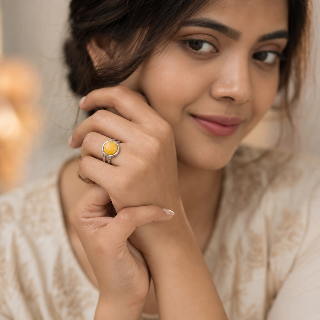 Adjustable Ring with Yellow Aventurine Stone| Silver Plated -For Women | Includes: Ring