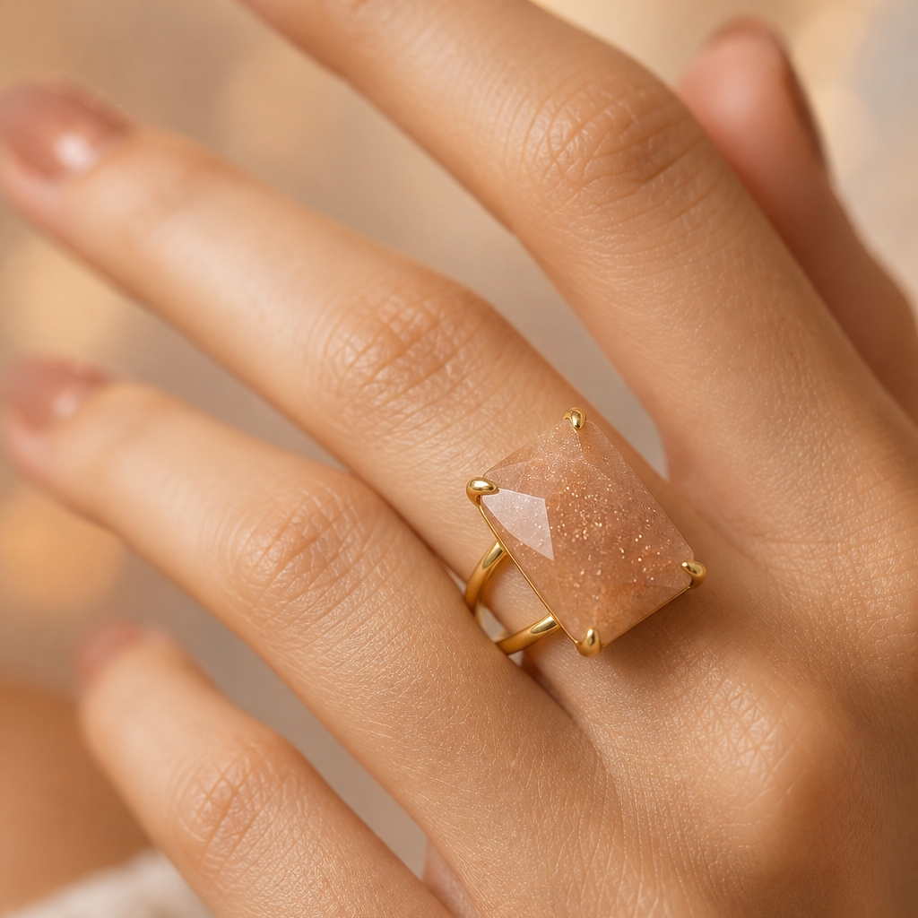 BOLD Natural Berry Quartz Golden Flexi Size Ring | 18K Real Gold PVD Plated– For Women | Includes: Ring