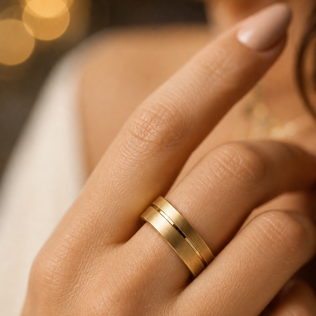 Premium mid-line Golden Steel Ring | 18K Real Gold PVD Plated– For Women | Includes: Ring