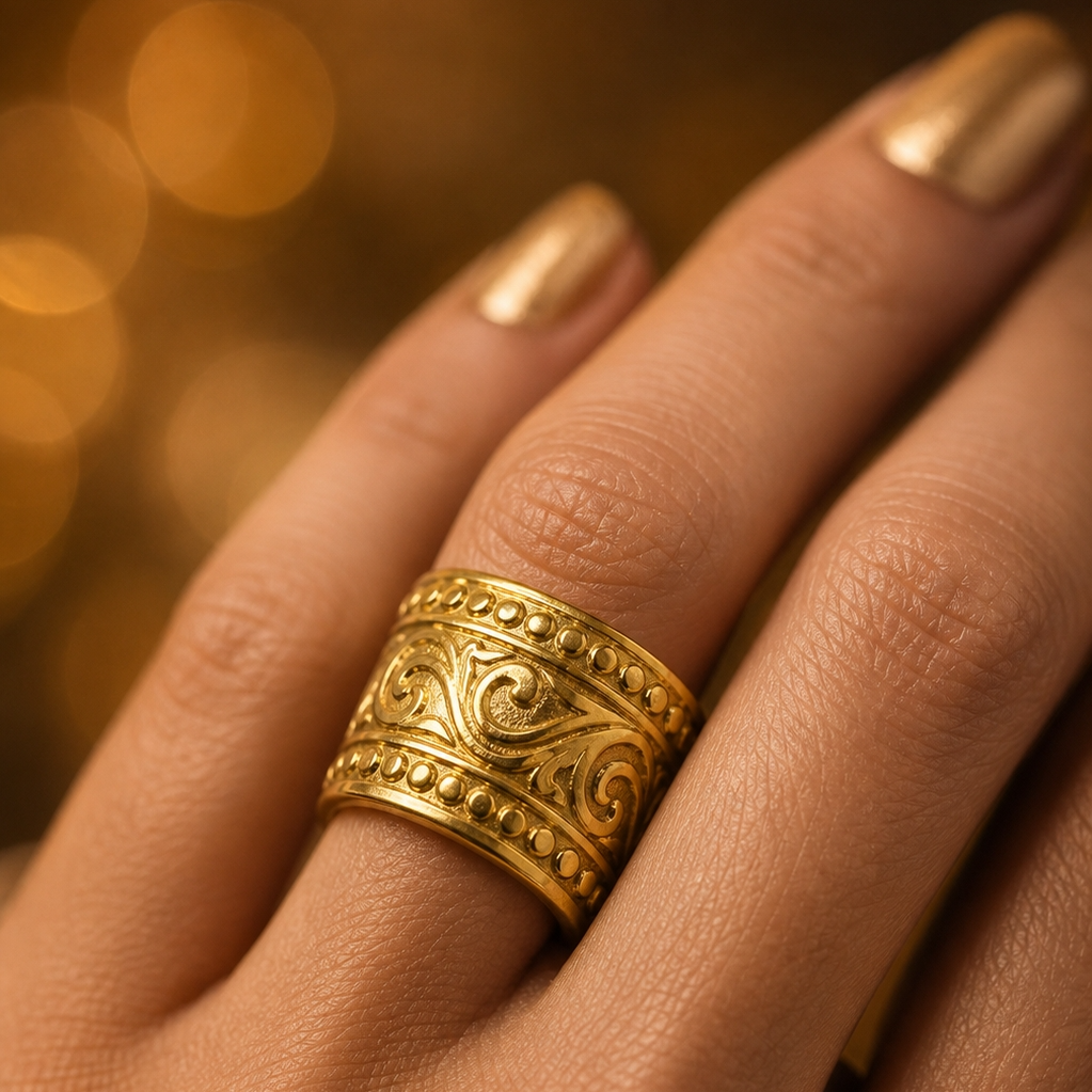 Golden Heritage Designer Steel Ring | 18K Real Gold PVD Plated – For Women | Includes: Ring