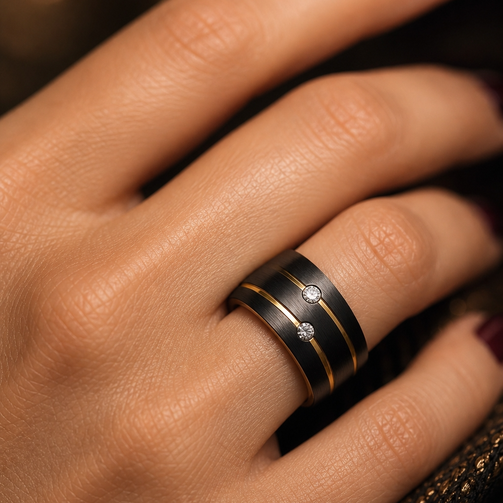 Black Class Golden Ring | 18K Real Gold PVD Plated– For Women | Includes: Ring