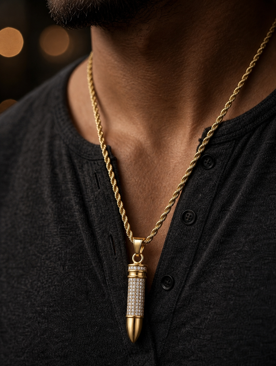 Ultra Posh Bullet Zircon Golden Necklace | 18K PVD REAL Gold Plated- For Men| Includes: Necklace