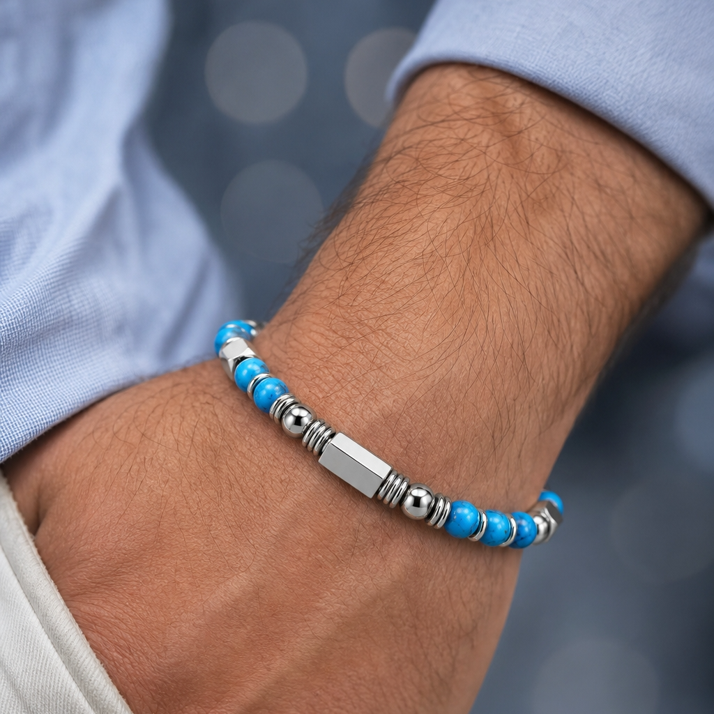 Ultra Rich Turquoise Stone Flexi Bracelet | TITANIUM Steel- For Men | Includes: Bracelet